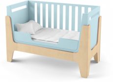 Дитяче ліжечко IndigoWood Tower Baby 140x70cm blue/natural wood (зі знімною спинкою, з додатковим бортиком)